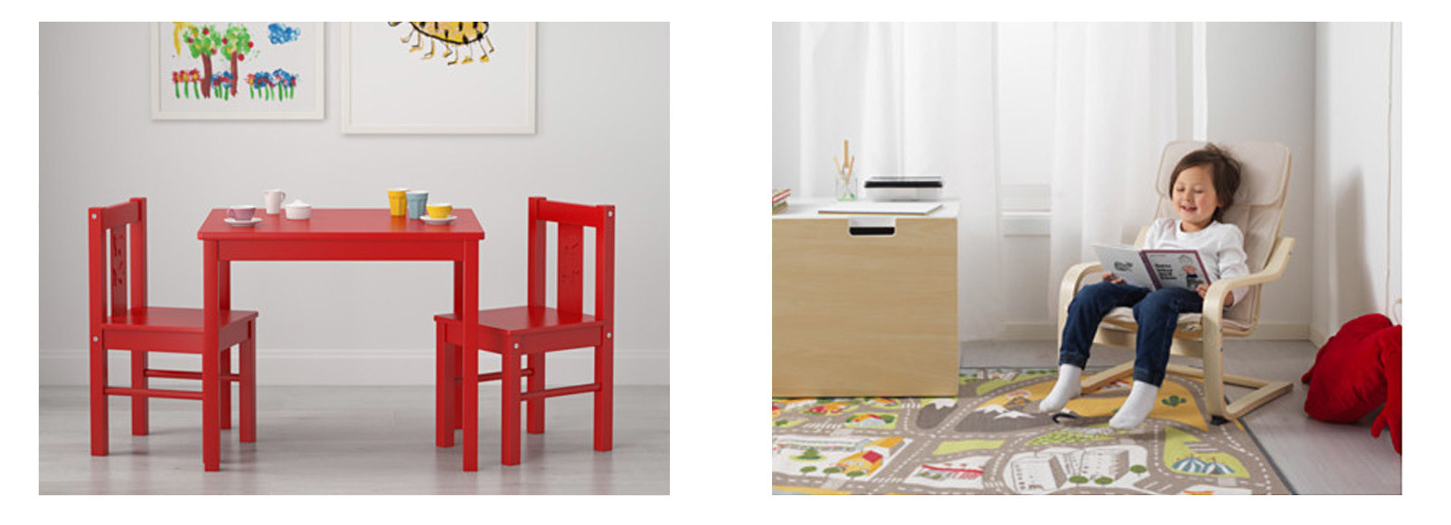 Примеры детской мебели из Икеа: стол, стулья и кресло